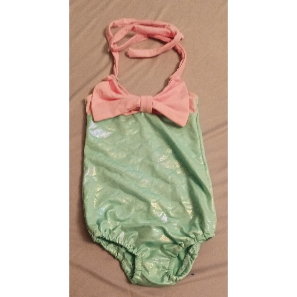 NEW Toddler Girls Shimmery‎ Mermaid Scales One Piece Halter Swimsuit, Size 2T